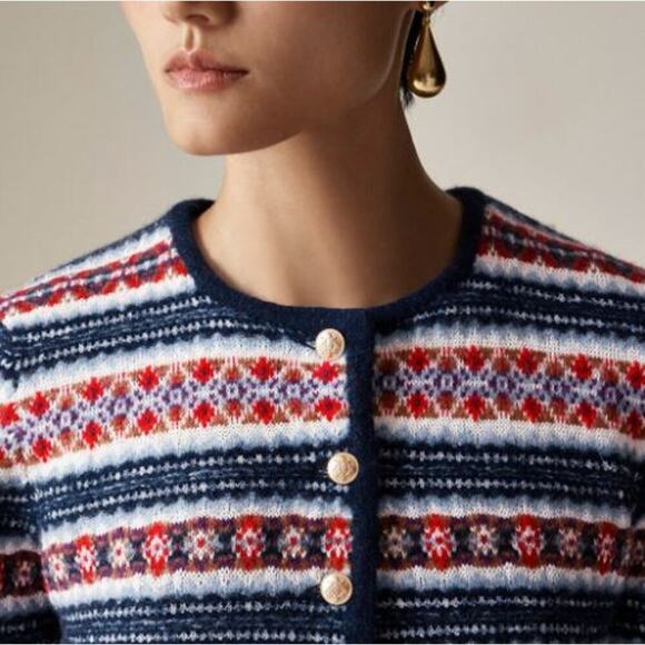 J. Crew Boiled Wool Blend Fair Isle Lady Jacket CE686 Grey Multi Size XL NWT - Picture 3 of 4